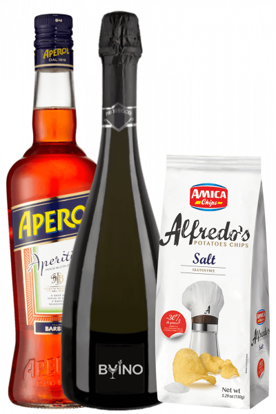 Aperitivo Aperol 1Litro + Prosecco DOC 2022 Bernabei + Amica Chips Sale Marino Alfredo's 3 x 150gr