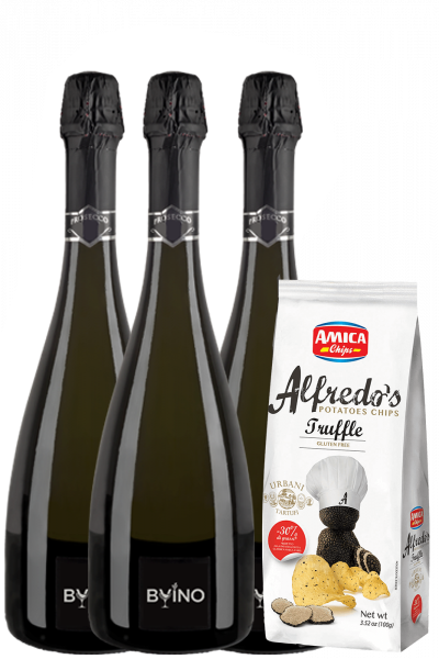 3 Prosecco DOC Treviso Millesimato 2023 Bernabei + Amica Chips Tartufo Alfredo's 3 x 100gr