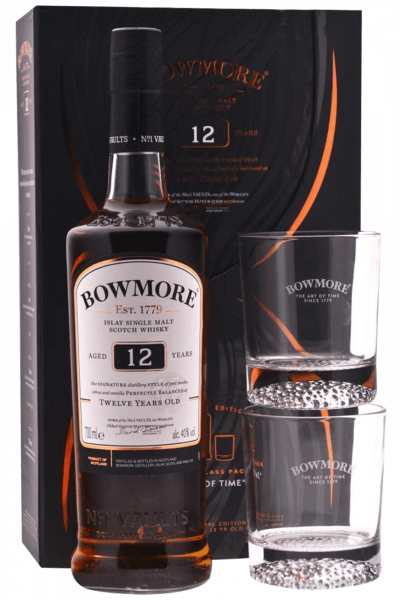Bowmore Islay Single Malt Scotch Whisky 12 Y.O. 70cl (Confezione Con 2 Bicchieri)