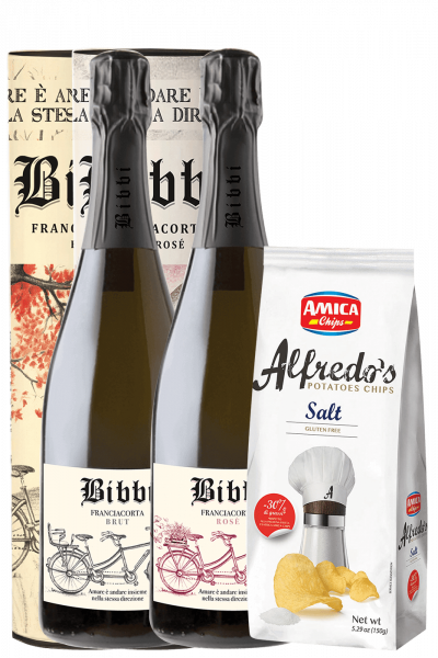 Franciacorta Bibbi Brut 2019 (Ast.) + Rosé 2017 (Ast.) + Amica Chips Sale Marino Alfredo's 3 x 150gr