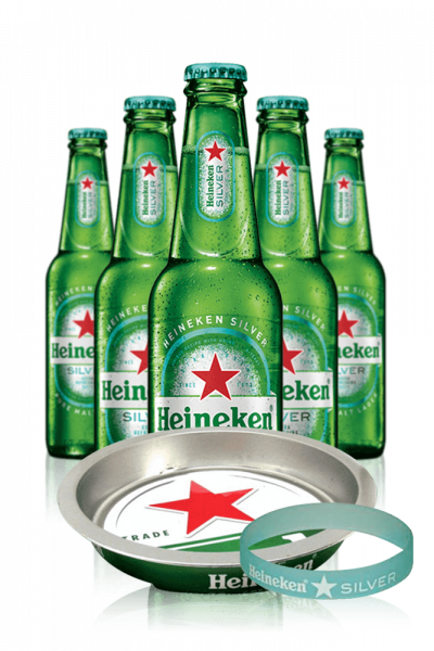 Heineken Silver Cassa da 24 x 33cl + OMAGGIO Vassoio + 2 bracciali Heineken