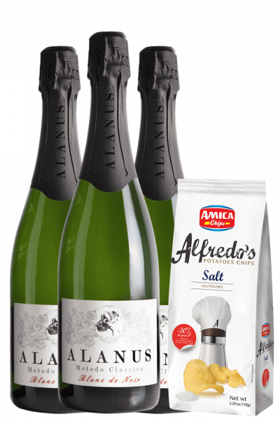 3 Metodo Classico Alanus Brut Blanc De Noir 2019 + Amica Chips Sale Marino Alfredo's 3 x 150gr