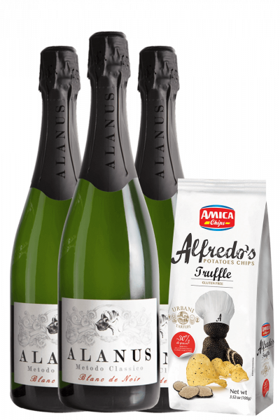 3 Metodo Classico Alanus Brut Blanc De Noir 2019 + Amica Chips Tartufo Alfredo's 3 x 100gr