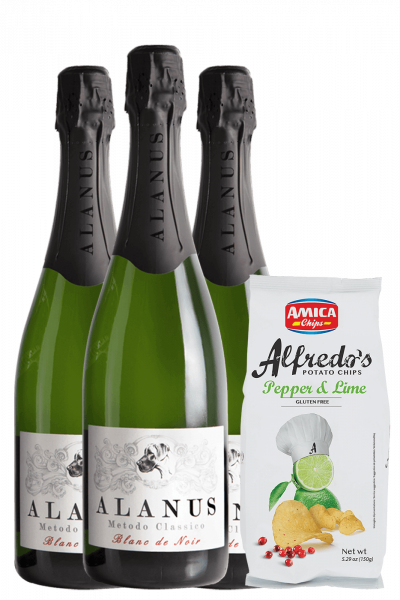 3 Metodo Classico Alanus Brut Blanc De Noir 2019 + Amica Chips Pepper & Lime Alfredo's 3 x 150gr