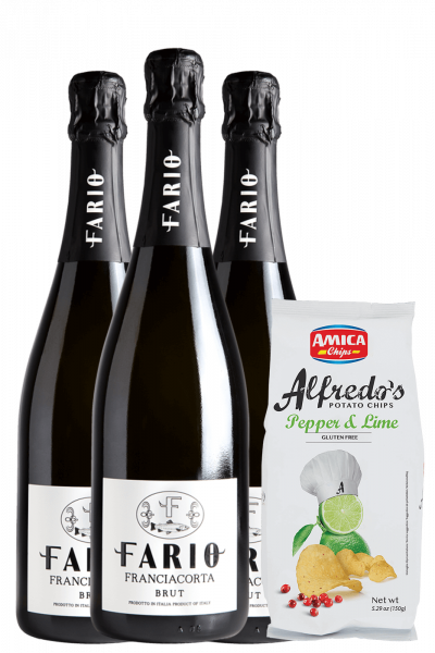3 Franciacorta DOCG Fario Brut + Amica Chips Pepper & Lime Alfredo's 3 x 150gr